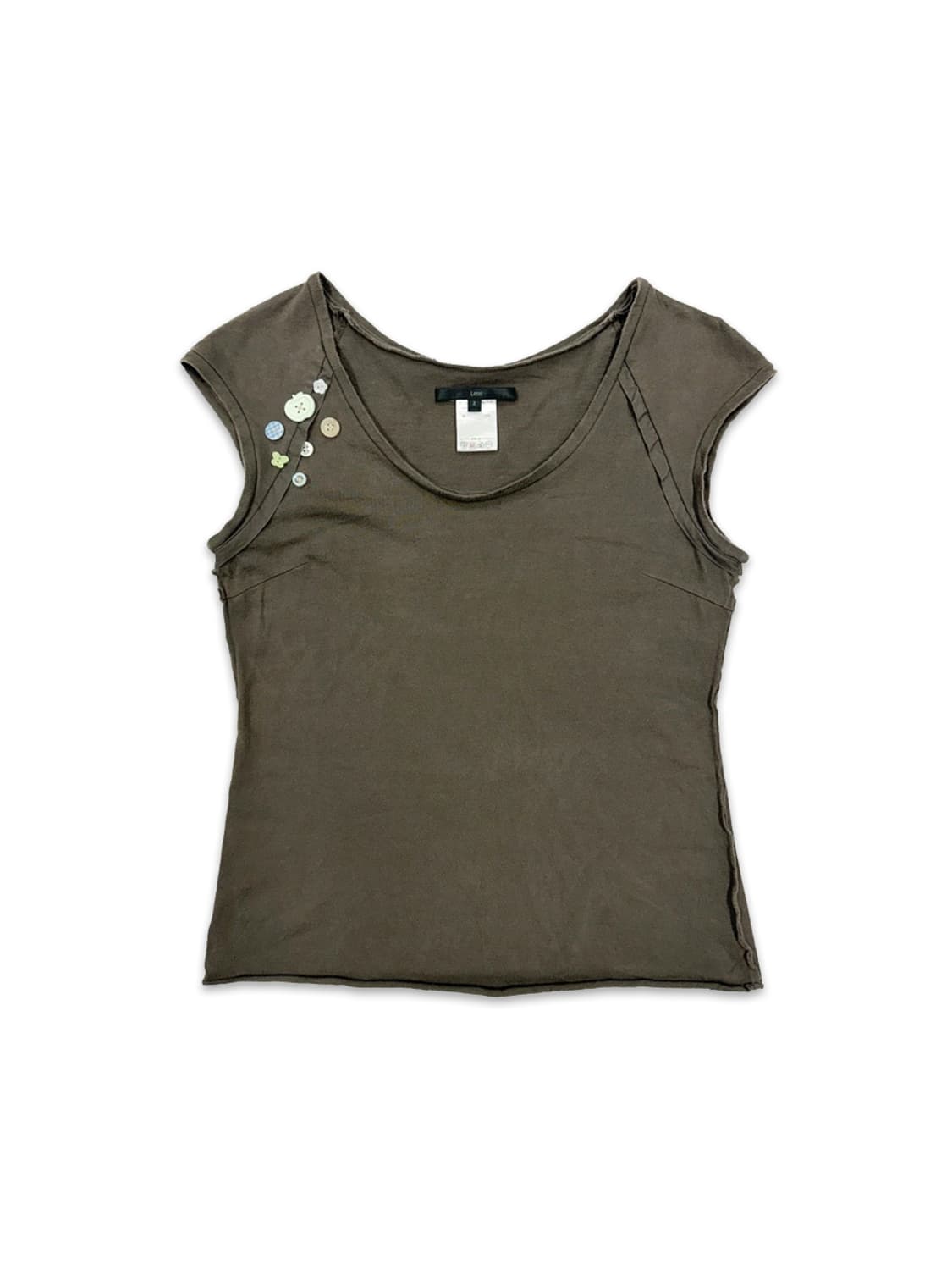 빈티지 카키 포인트 단추 레이어드 슬리브리스 상품이미지1