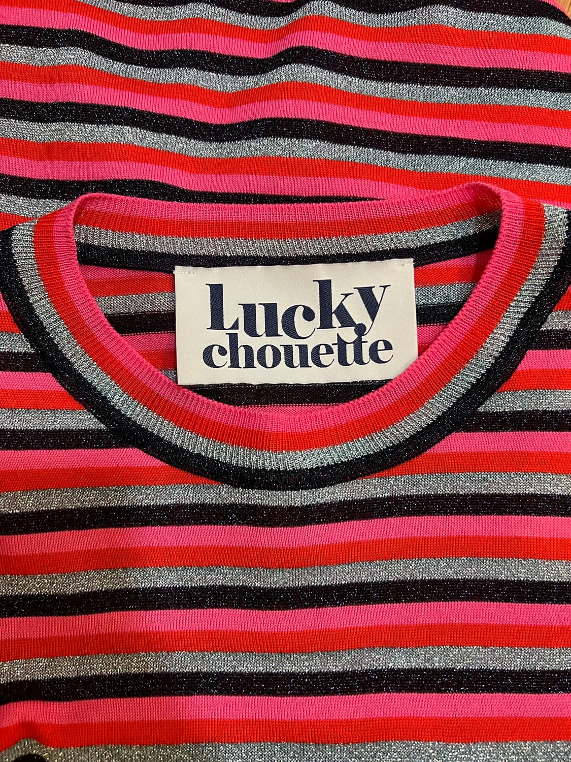 럭키슈에뜨 여성 핑크 스트라이프 글리터니트 상품이미지5