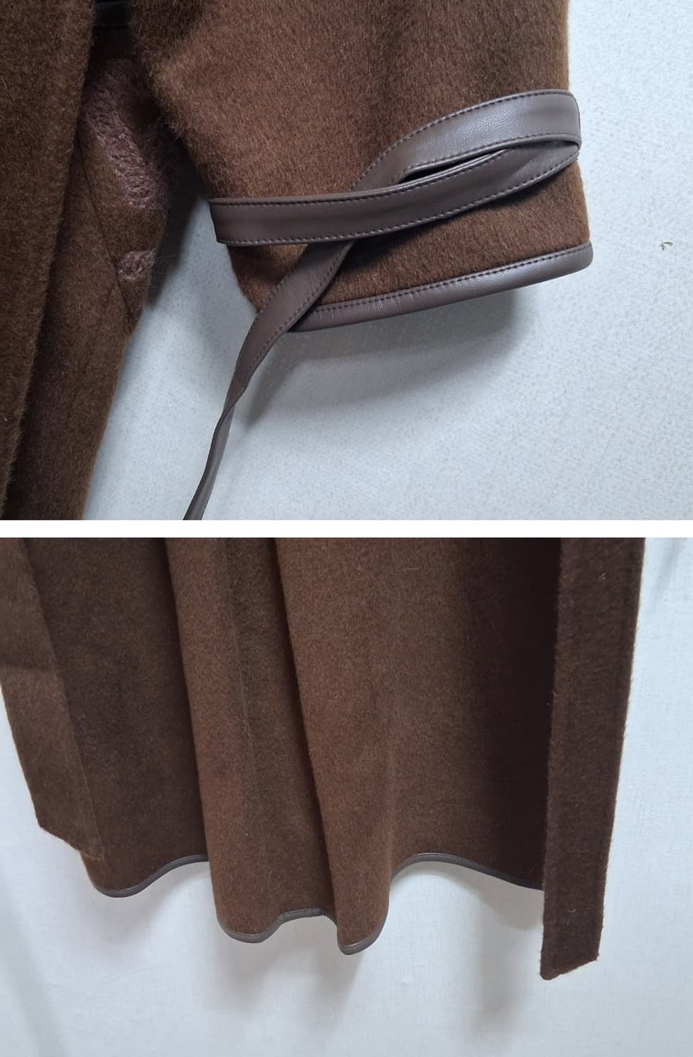 수입 낙타털 혼합 천연양가죽 배색 양모롱코트 카멜 새거 프리  상품이미지8