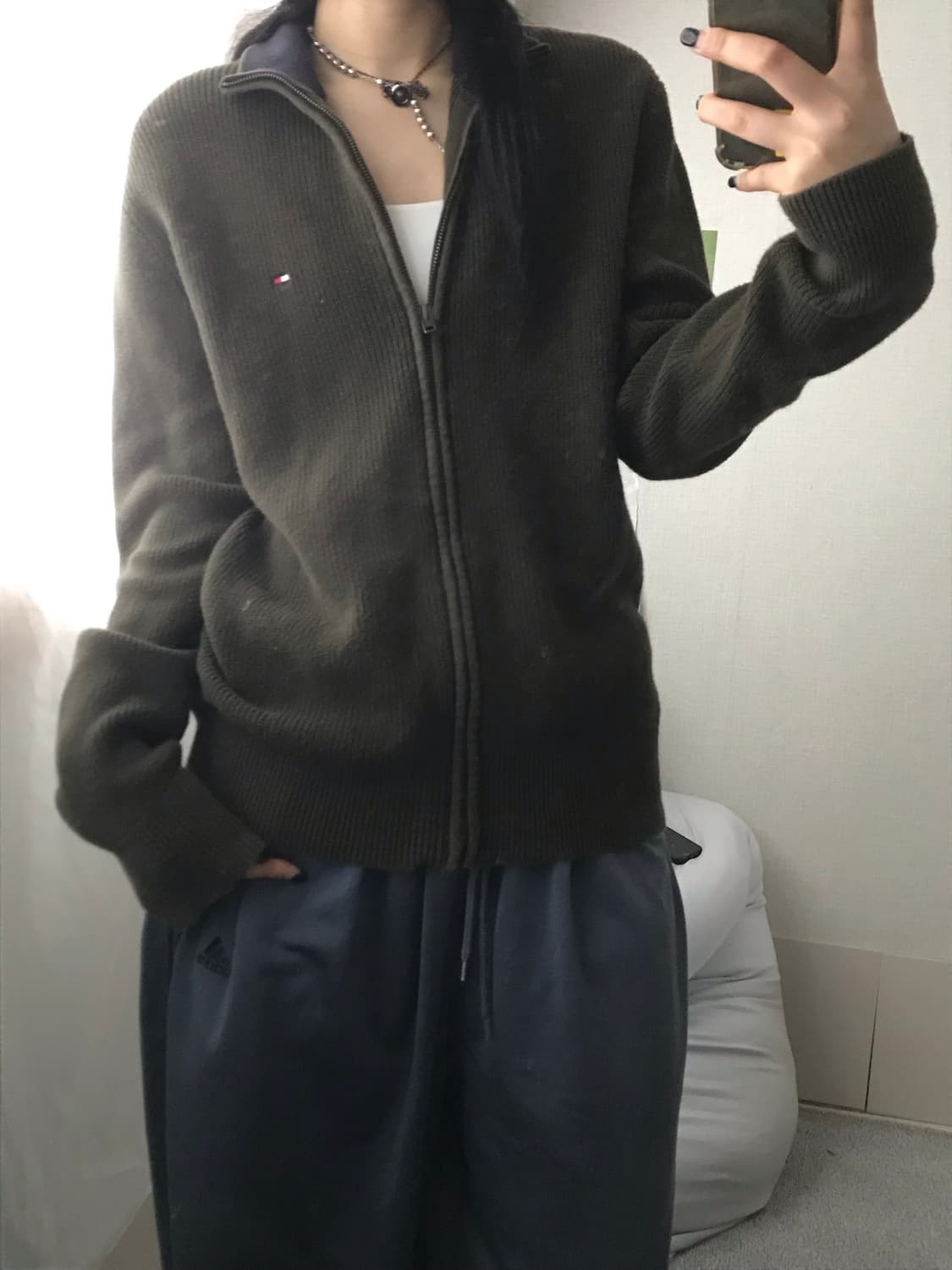 타미힐피거 카키 니트집업 상품이미지3