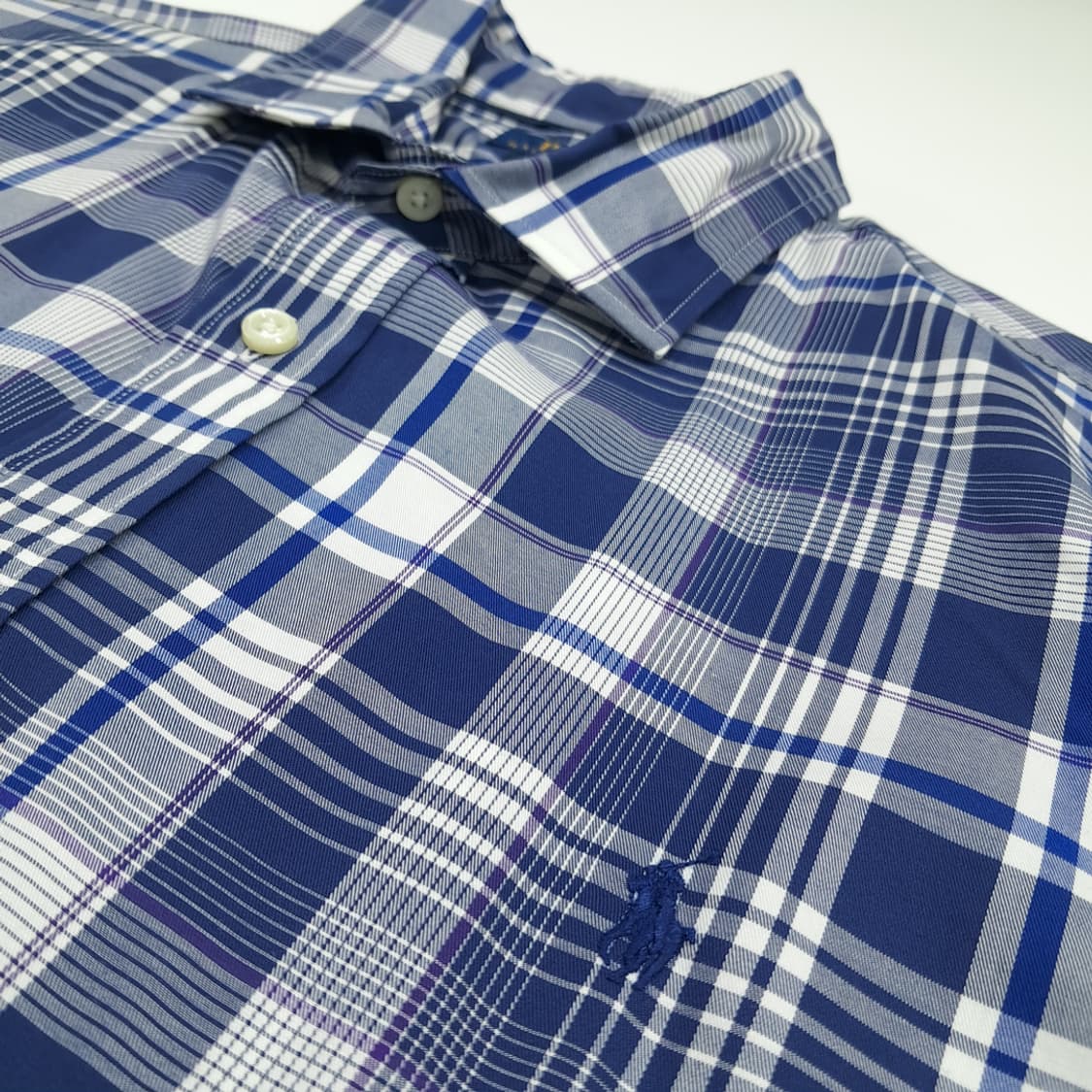 CN764 2XL 폴로 랄프로렌 네이비 엘라스틴 체크 긴팔 셔츠 남방 상품이미지5