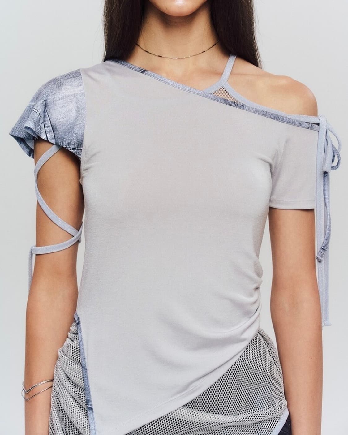 somsoc 솜속 마리아 러플 오프 숄더 탑 실버 상품이미지6