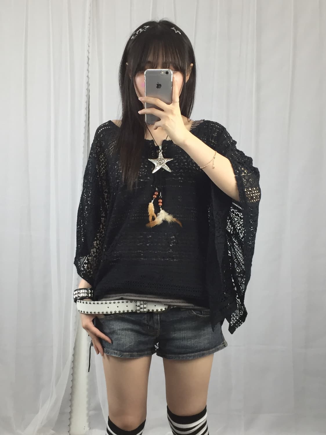 'Dig Deep' Black Crochet Poncho Top 상품이미지1