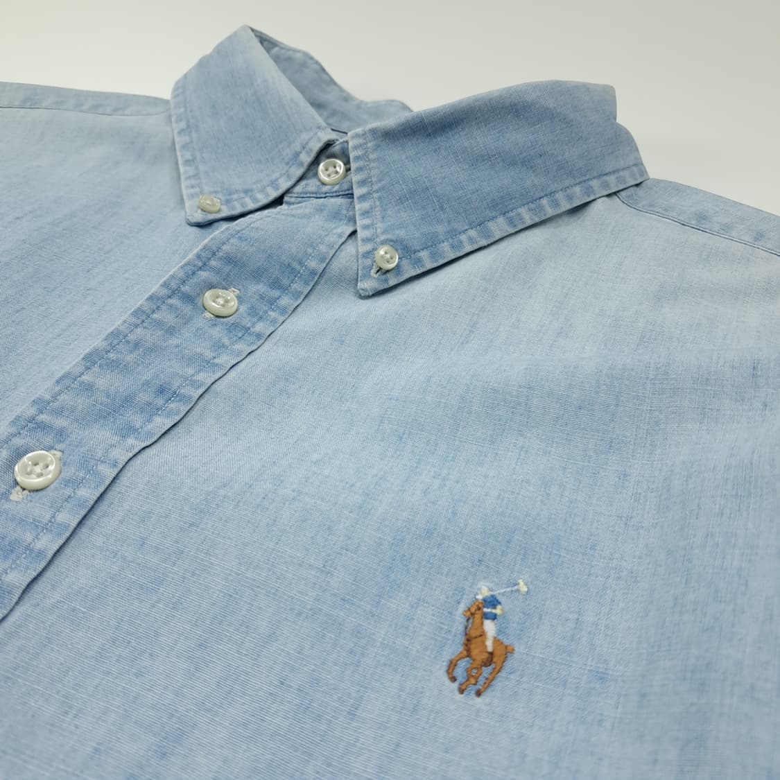 CL242 2XL 폴로 90s 멀티포니 샴브레이 블루 셔츠 남방 상품이미지3