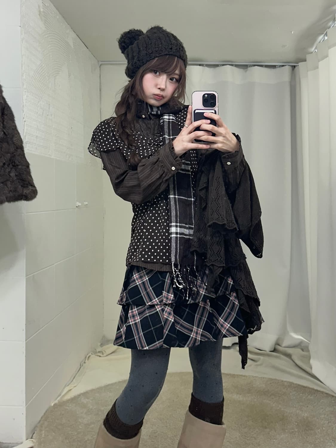 엑시즈팜 브라운 모카무스 세미갸루 그런지 퍼 코디세트 상품이미지4