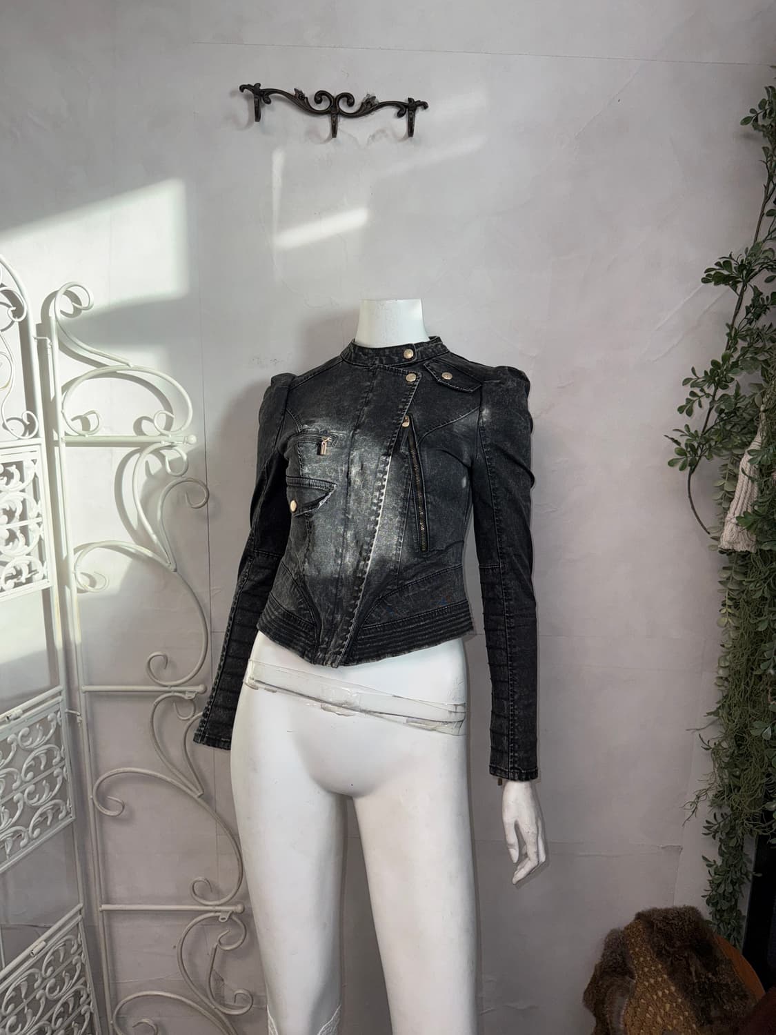 SISLEY black denim line zipper biker jk 상품이미지6
