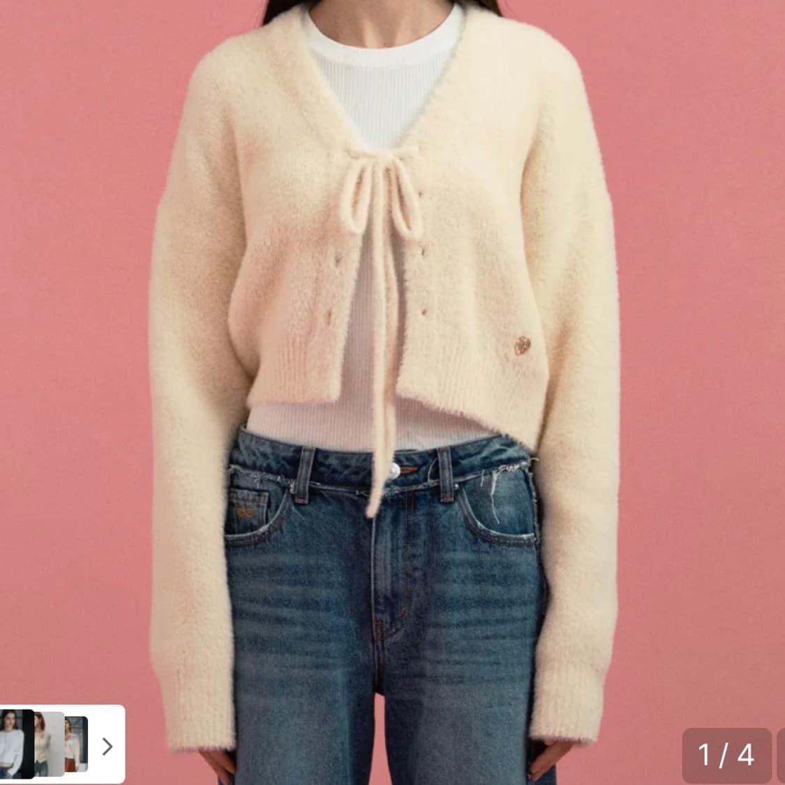 플랙우먼 리본 가디건 아이보리 상품이미지1