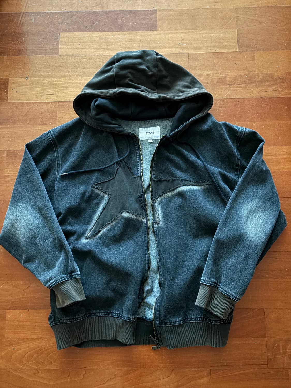 엑스톤즈 빈티지 워싱 스타 데님 후드집업 상품이미지1