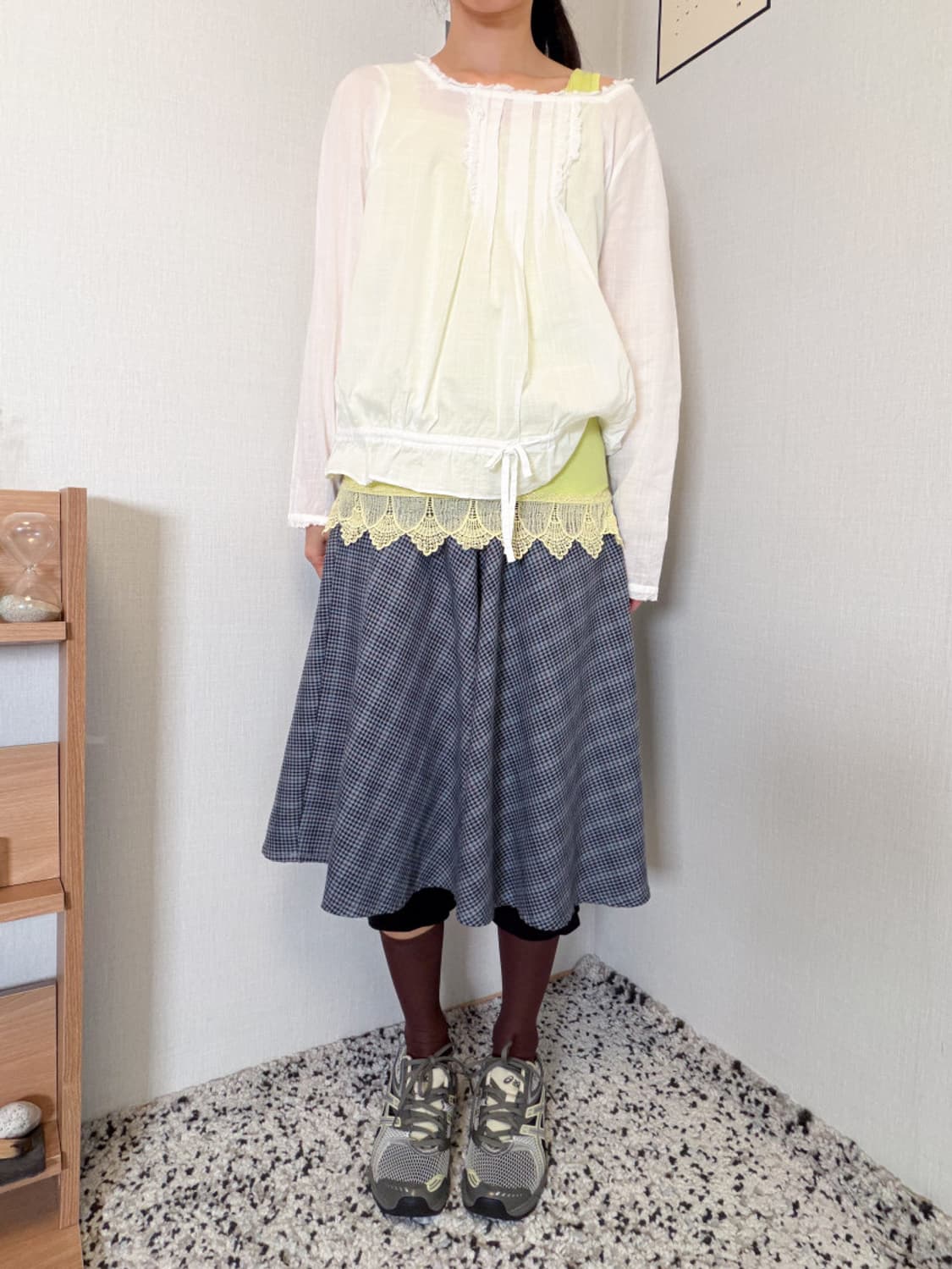 lace pocket micro check skirt 상품이미지2