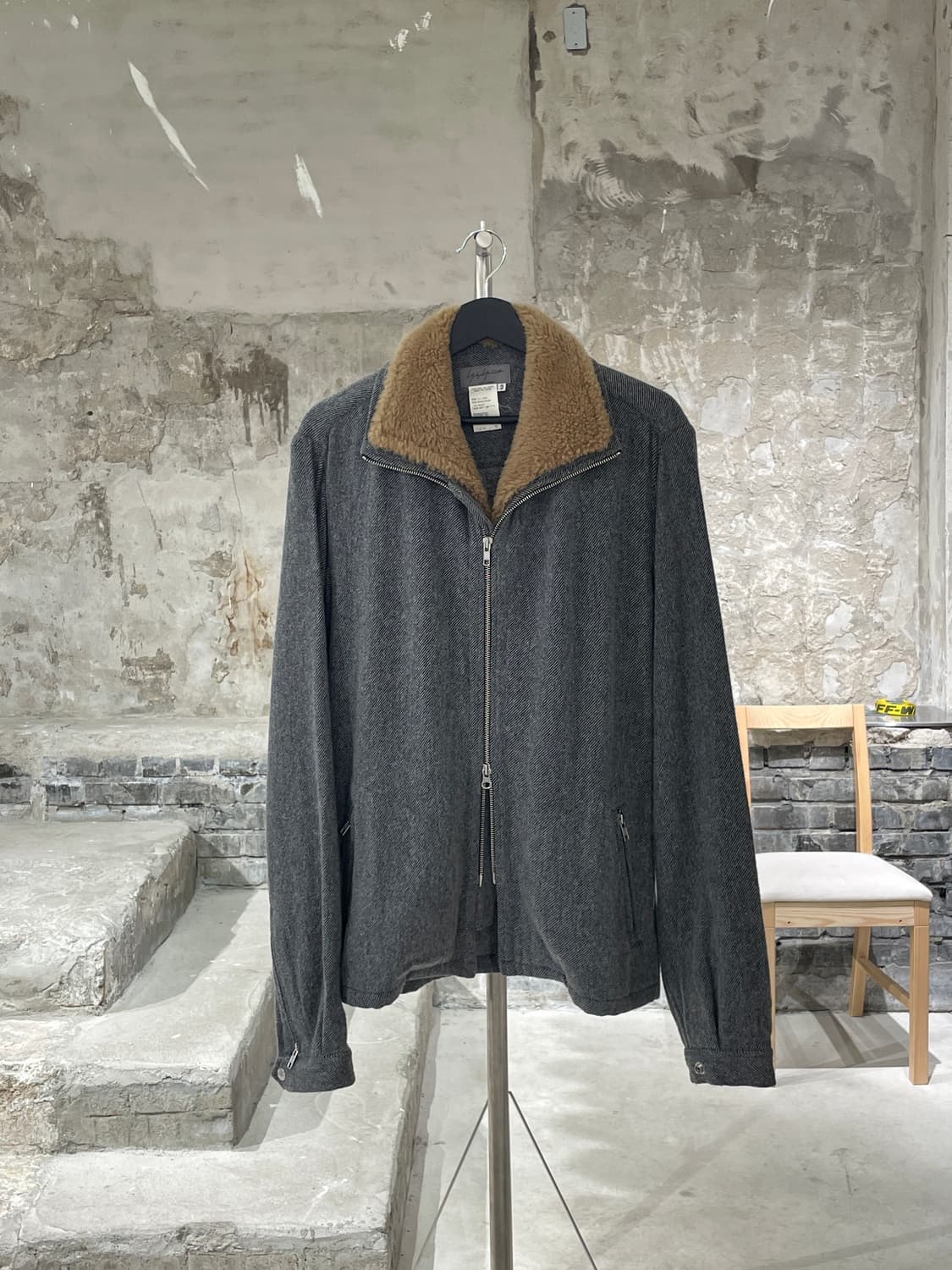 요지 야마모토 뿌르 옴므 그레이 램 스킨 퍼 투 웨이 집업 자켓 상품이미지1