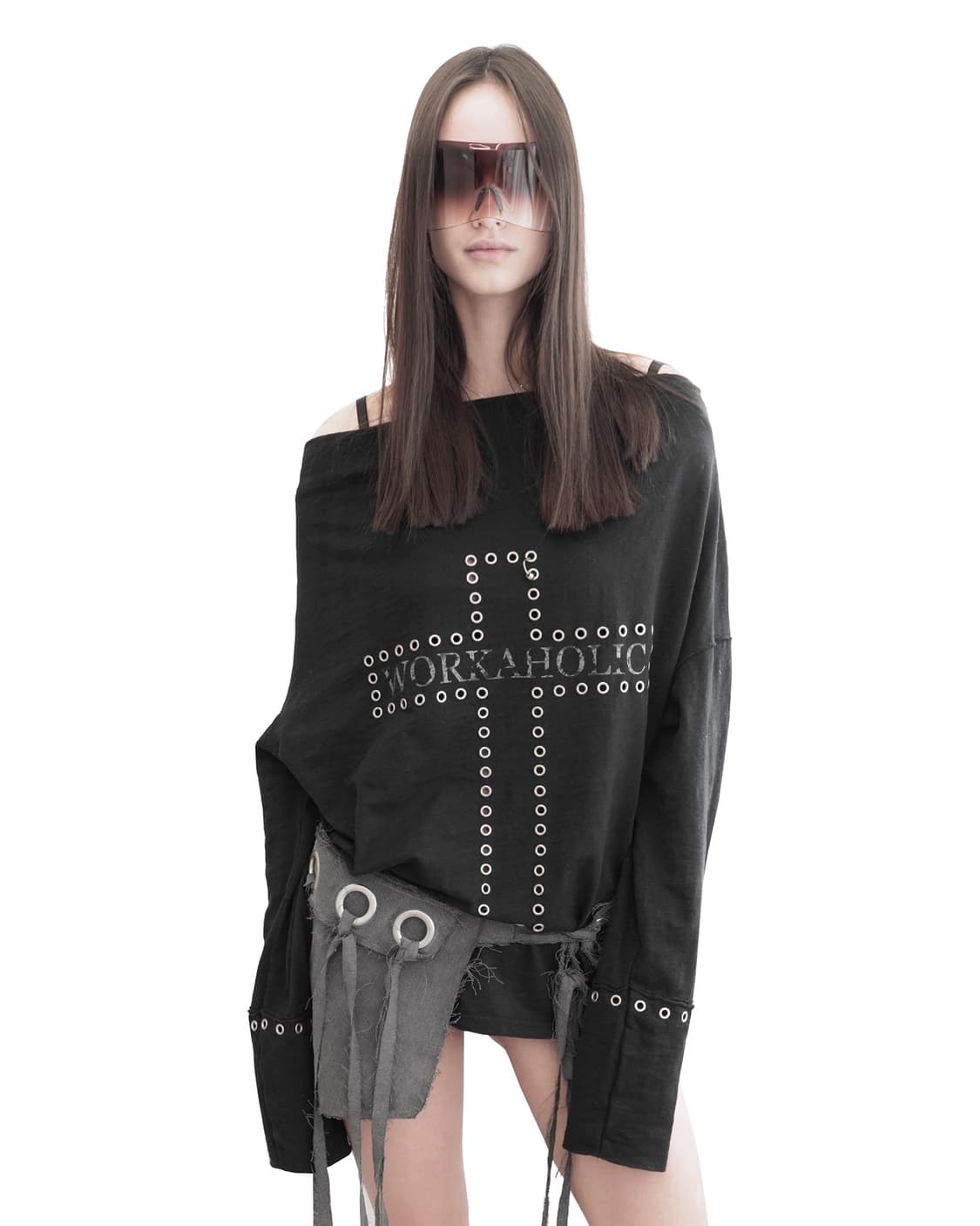 키묘 kimyo 크로스 피어싱 오프숄더 티셔츠 상품이미지1