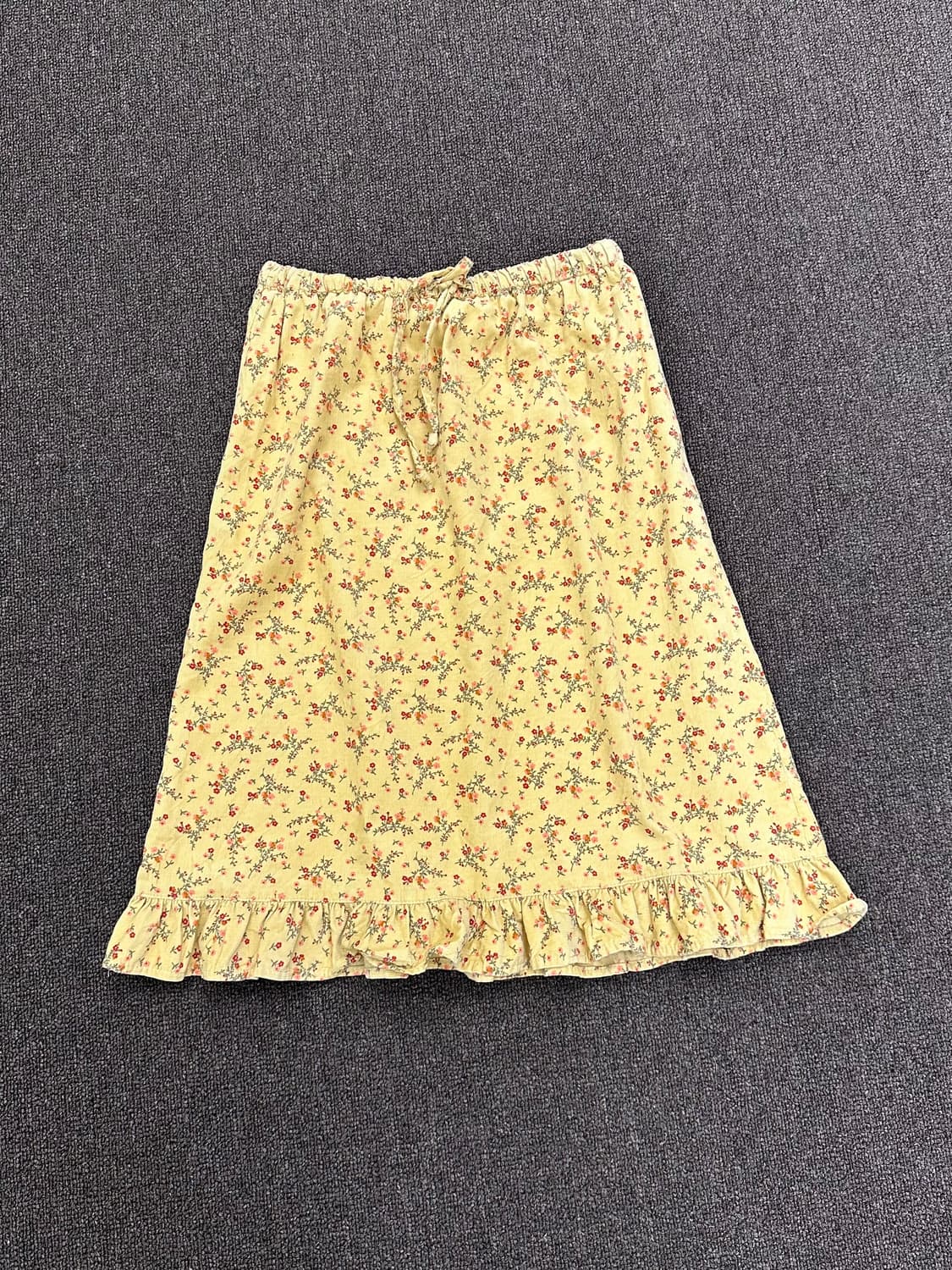 M)Japanese vintage 플라워 패턴 코듀로이 옐로우 미디 스커 상품이미지3