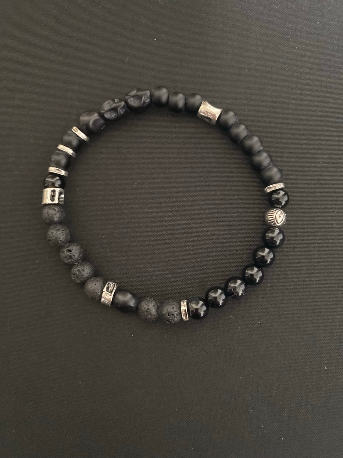 블랙  스컬 레이어드 팔찌 6mm 상품이미지2