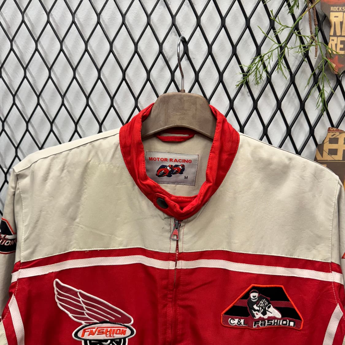 00s C&L 모터레이싱 라이더자켓 전후면 패치 디테일 레드 아이보리 상품이미지3