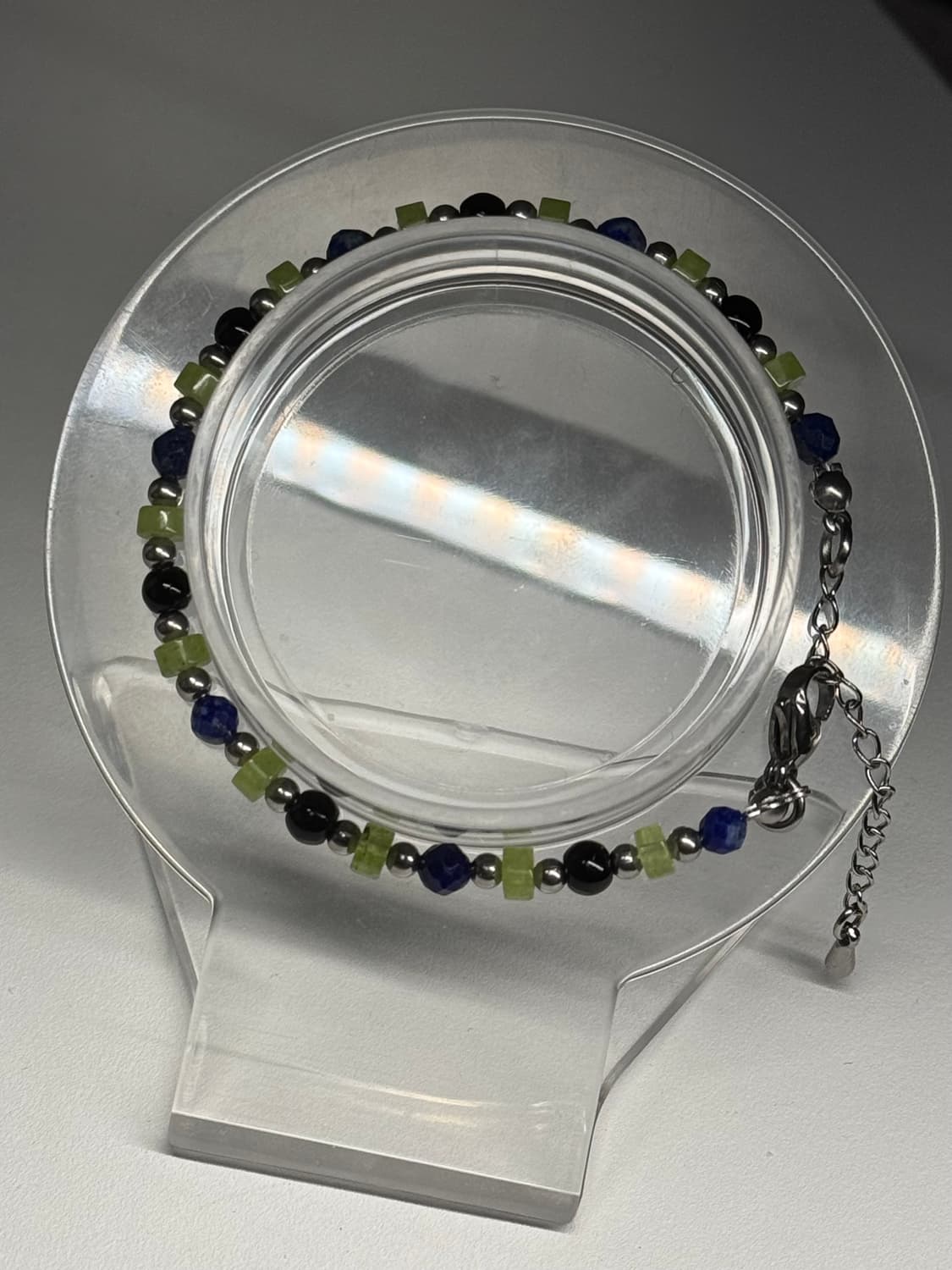 (핸드메이드) 천연석 페리도트 오닉스 라피스라줄리 체인 원석팔찌 상품이미지2