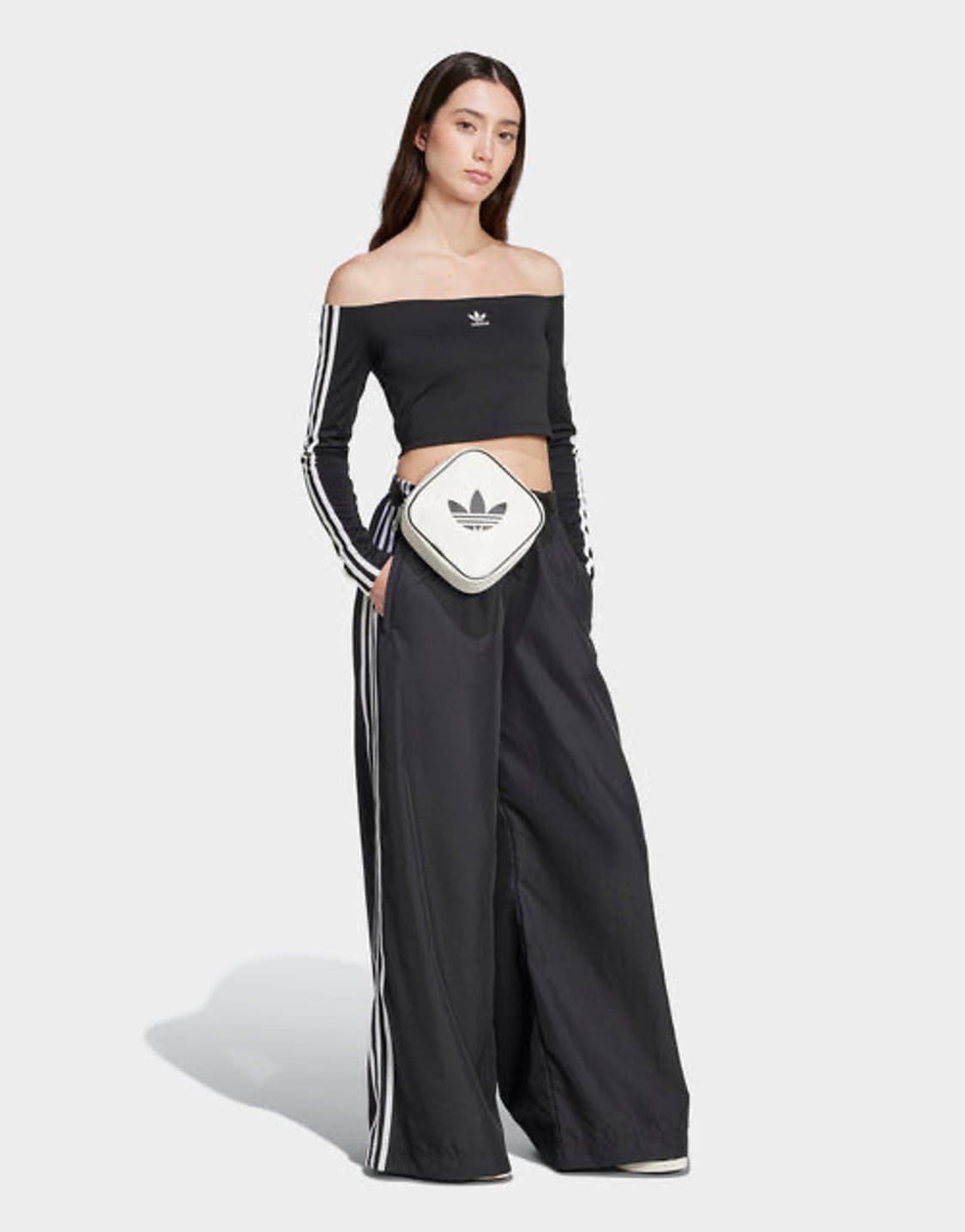 아디다스 올드스쿨 크롭 오프숄더 롱슬리브 긴팔 티셔츠 탑 L 새상품 상품이미지2