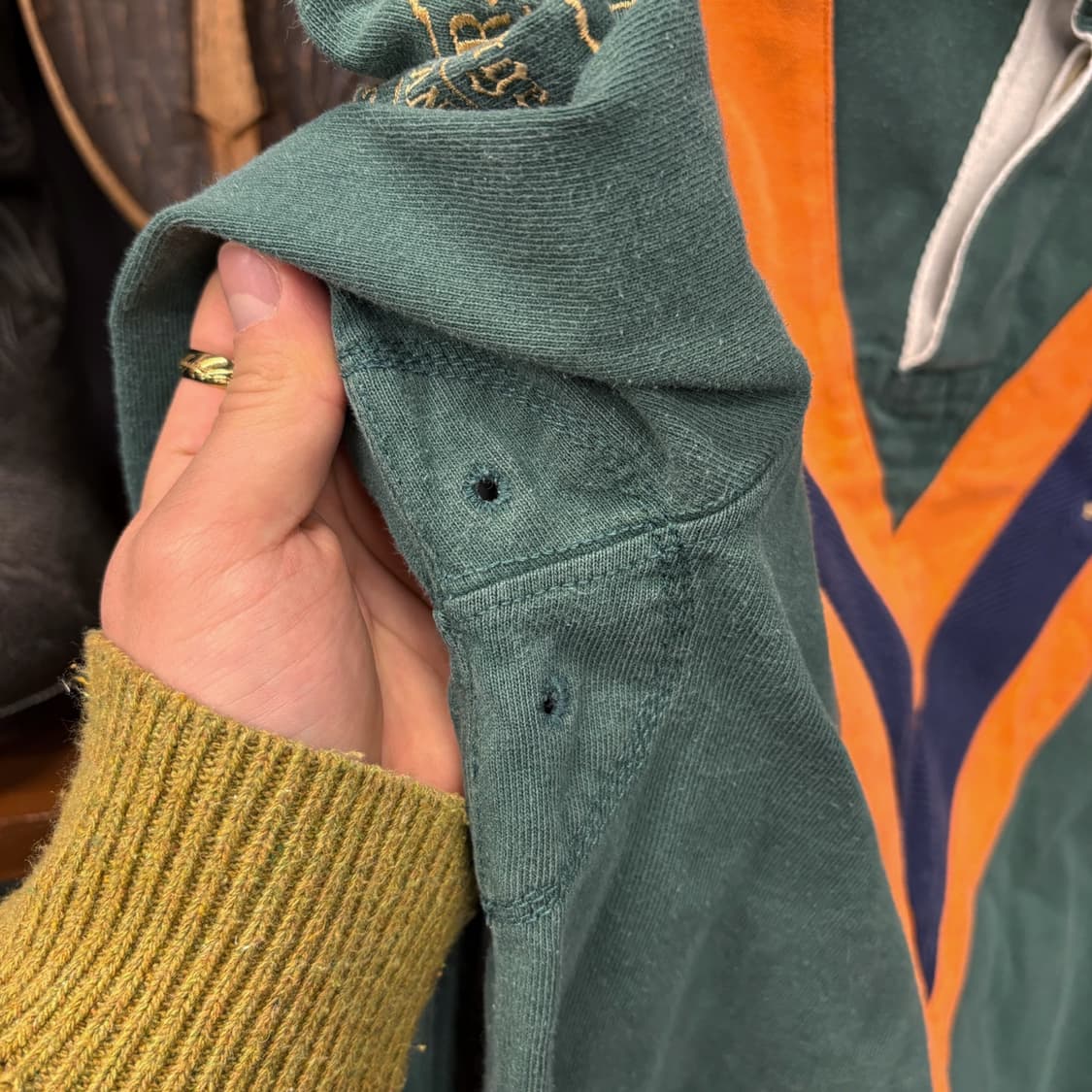 90s 폴로 랄프로렌 골프클럽 자수 빅V패치 헤비코튼 럭비셔츠 N605 상품이미지6