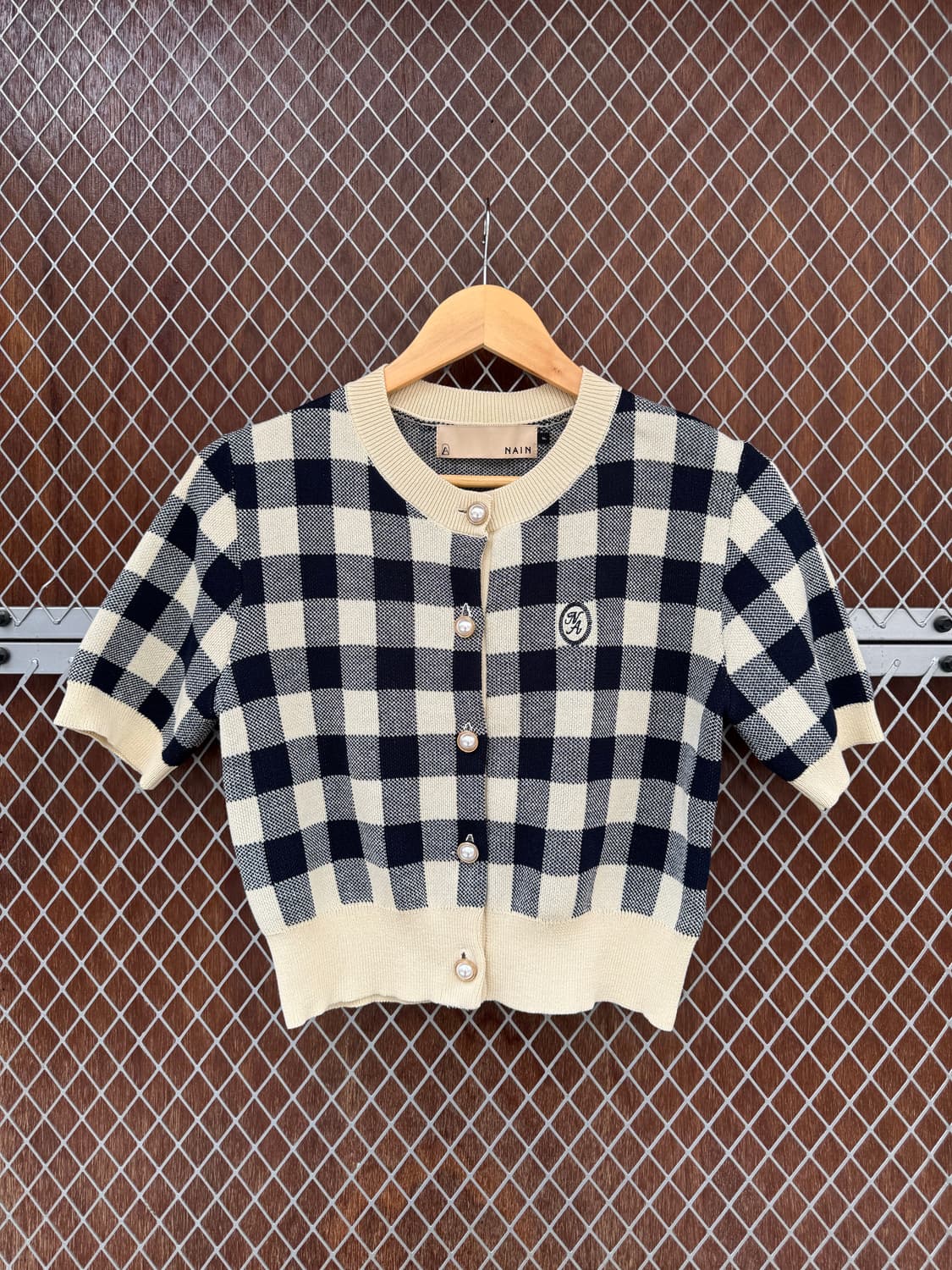 나인 아뜰리에나인 도로시 썸머 깅엄 체크 반팔 크롭 가디건 니트 F 상품이미지7