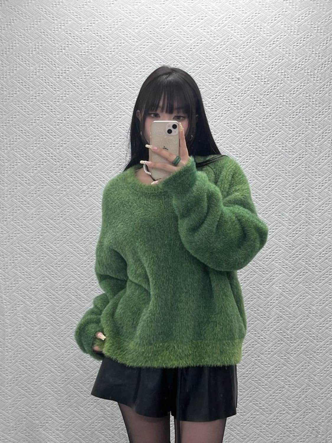 노매뉴얼 캐주얼 오버핏 올리브그린 헤어리 니트 M C09702 상품이미지2