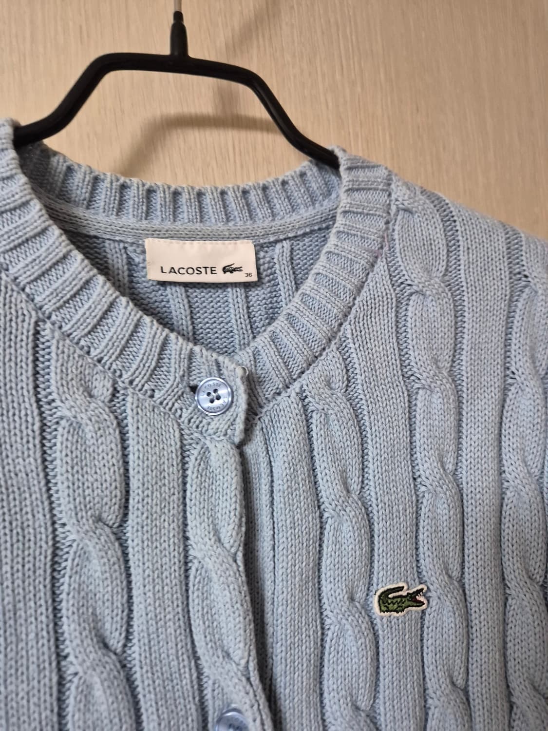 (정품) 라코스테 케이블 니트 반팔 가디건 36 상품이미지5