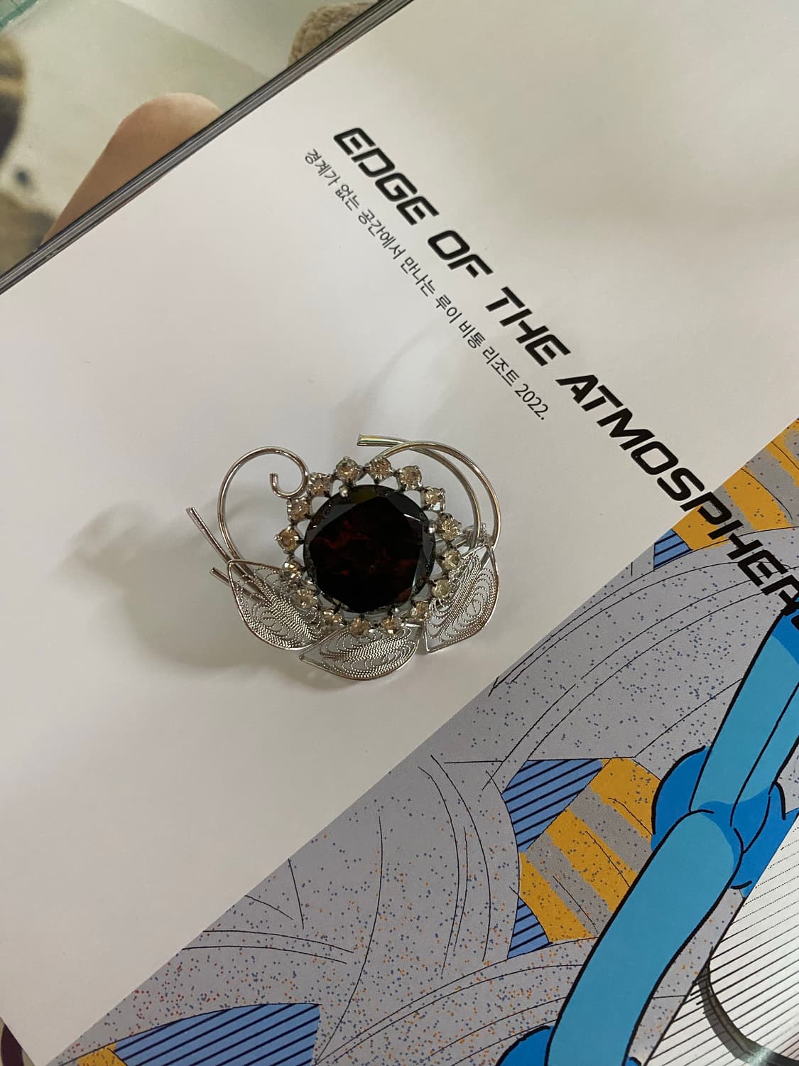 다크레드 필리그리 플라워 빈티지 브로치 상품이미지1