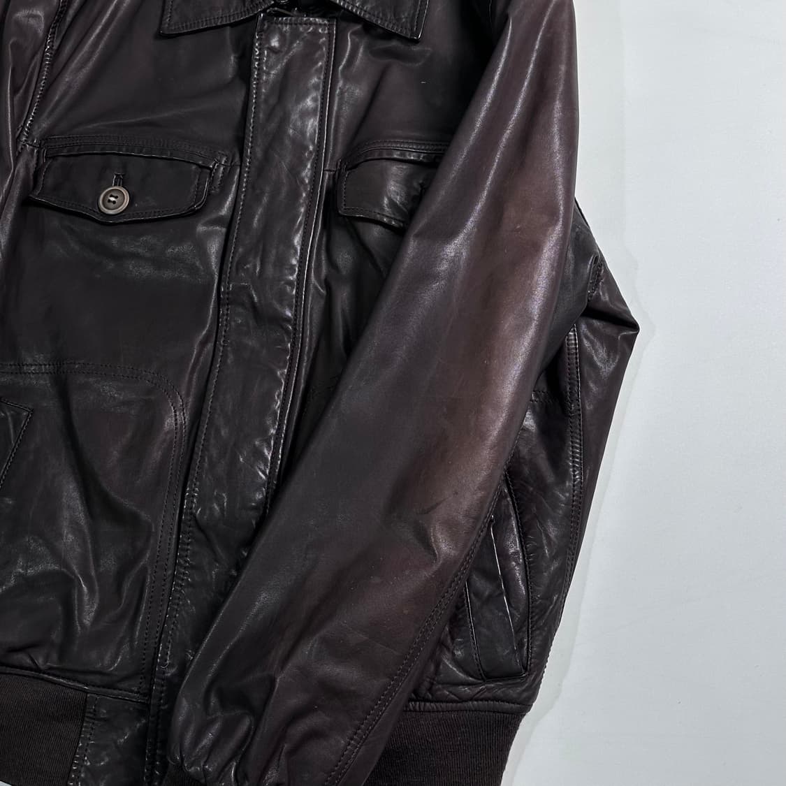 디젤 브라운 리얼레더 블루종 자켓 상품이미지5
