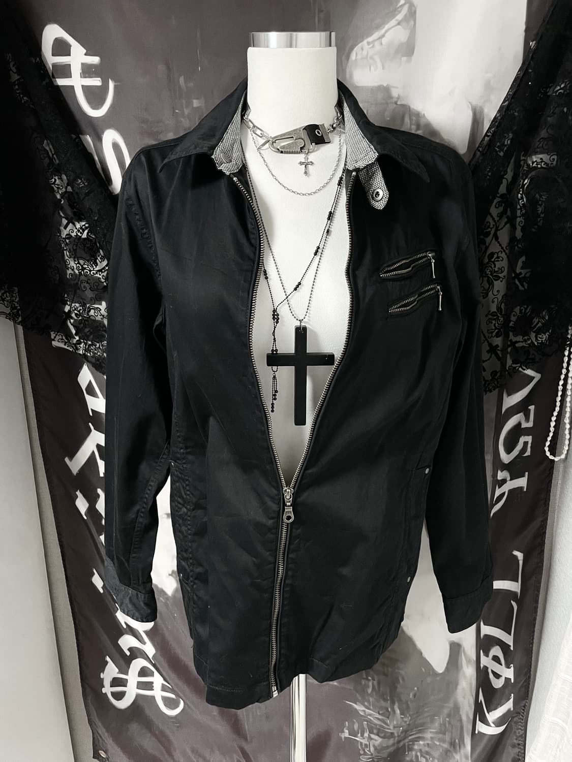 하이넥 사선 투지퍼 디테일 코튼집업 라이더락시크유니섹스ekam 00s 상품이미지2