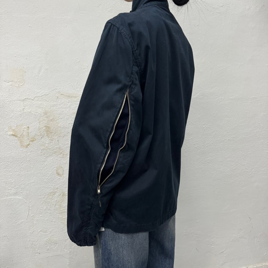 스투시 다크네이비 스탁 자수로고 슬리브 매쉬 집업 하이넥 블루종 자켓 상품이미지3