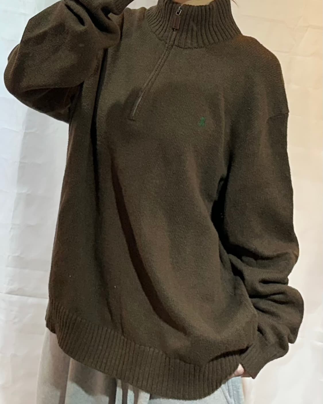 폴로랄프로렌 그린 포니 코튼 반집업 니트 상품이미지1