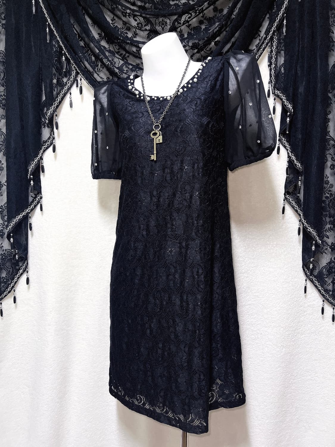 로맨틱고딕 고스 퍼프숄더 큐빅 블랙 레이스 드레스 원피스 다크페어리 핀터 상품이미지6