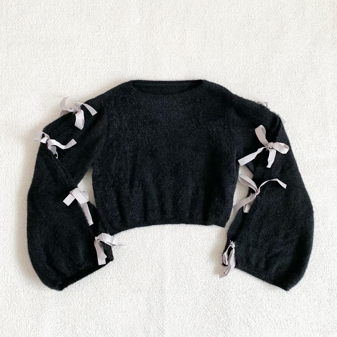 블랙 러블리 퍼 리본트임 니트 상품이미지1