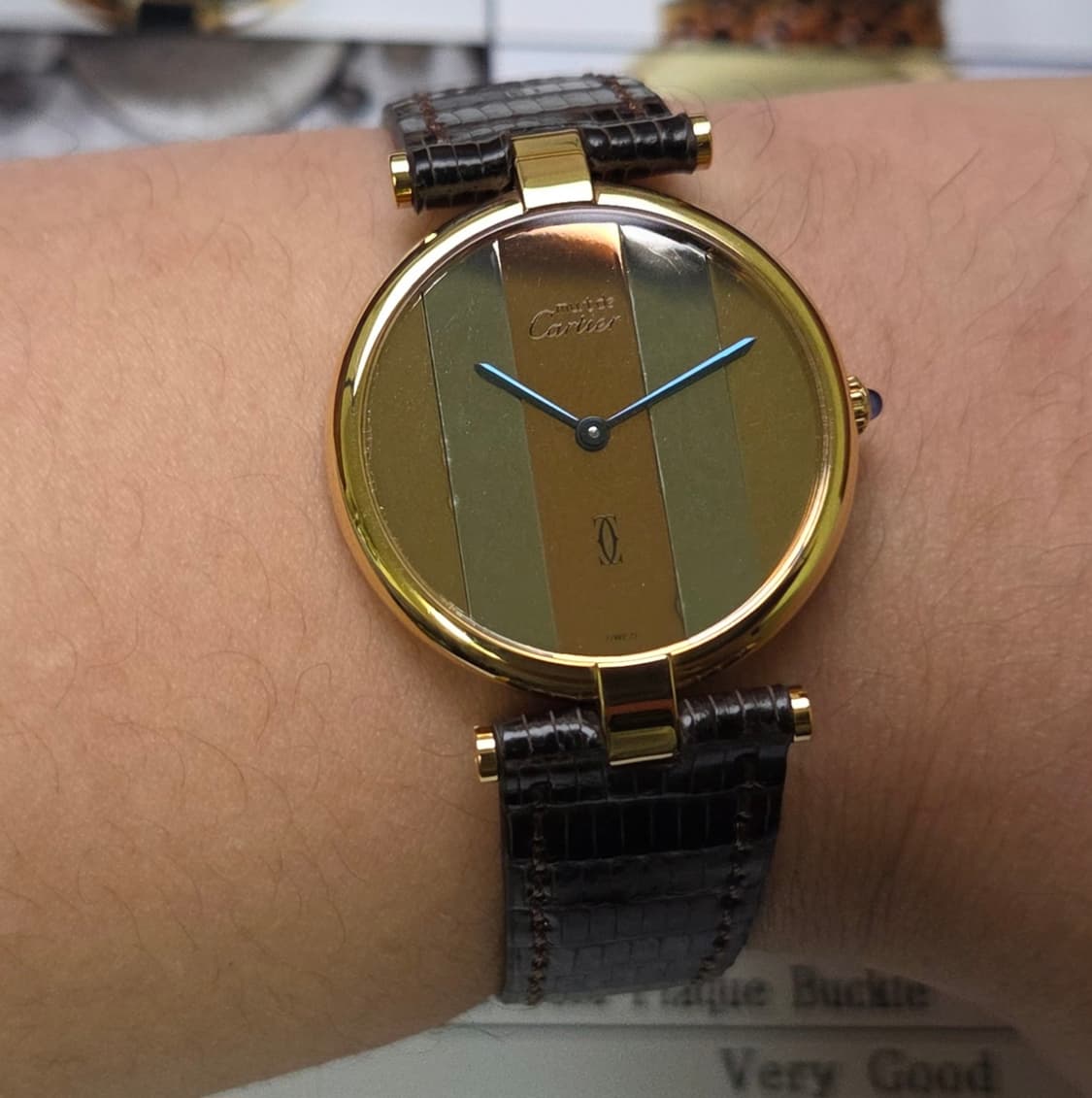 레어] 빈티지 까르띠에 머스트드 방돔 희귀 트리니티 미러판 쿼츠 남성용  상품이미지10