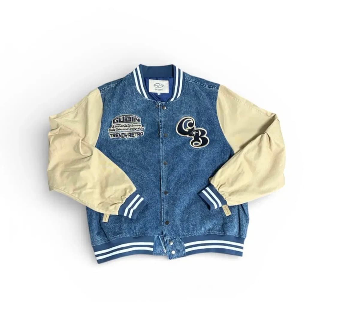 구빈 오버 패치 데님 바시티 자켓  베이지 상품이미지1