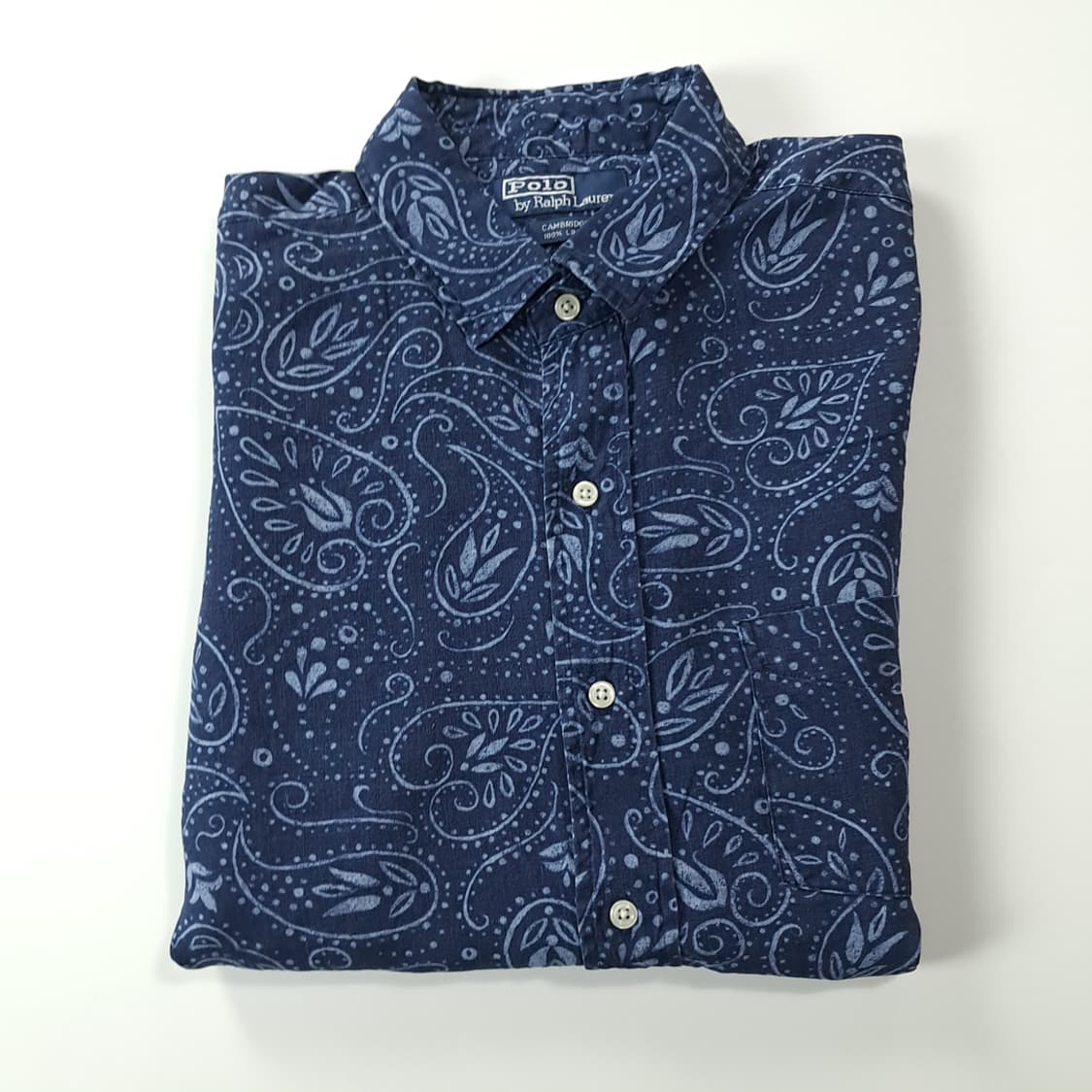 CK257 L 폴로 90s 린넨 페이즐리 로얄 네이비 반팔 셔츠 남방 상품이미지7