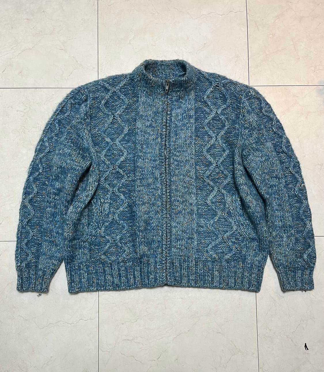 핸드 우븐 블루 울 니트집업 L 상품이미지1