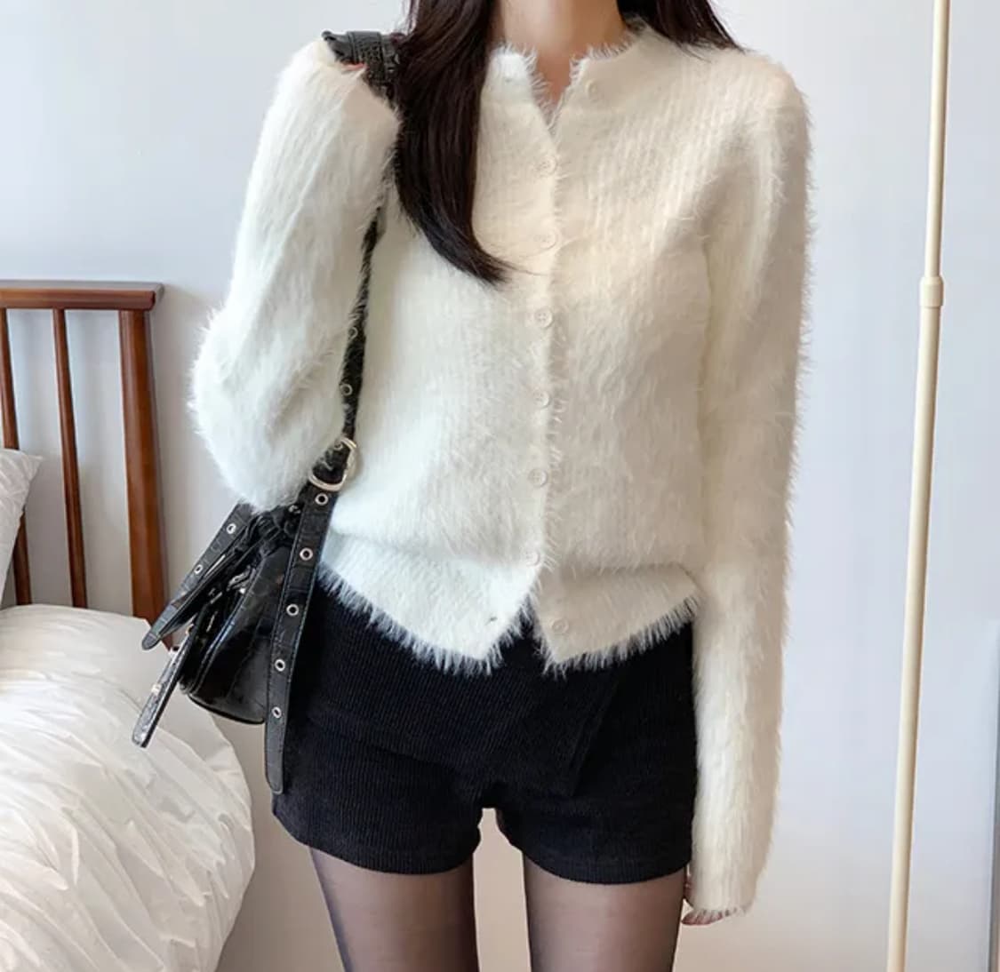 앙고라 퍼 니트 긴팔 가디건 상품이미지1