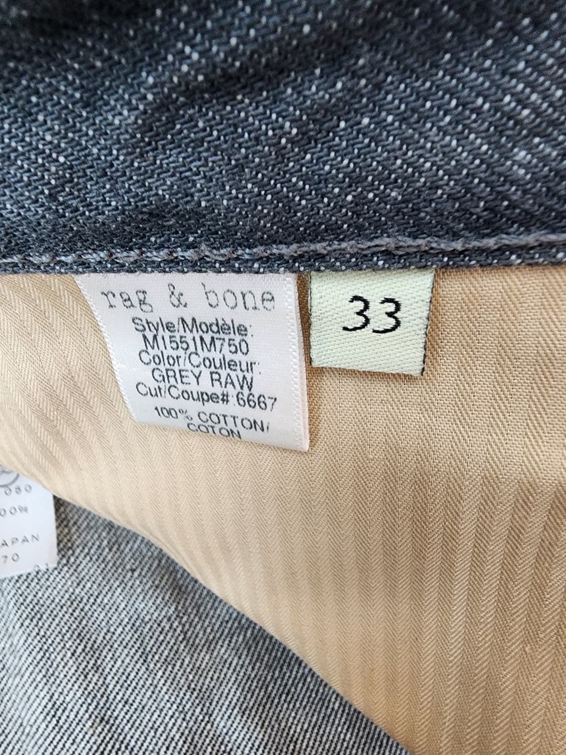 (새상품)rag&bone 랙앤본 셀비지 데님 33인치 그레이 일본 청바지 상품이미지6