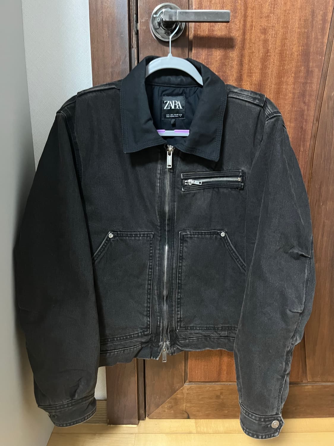 자라 콘트라스트 네크라인 데님 점퍼 워크자켓 [L] 상품이미지2