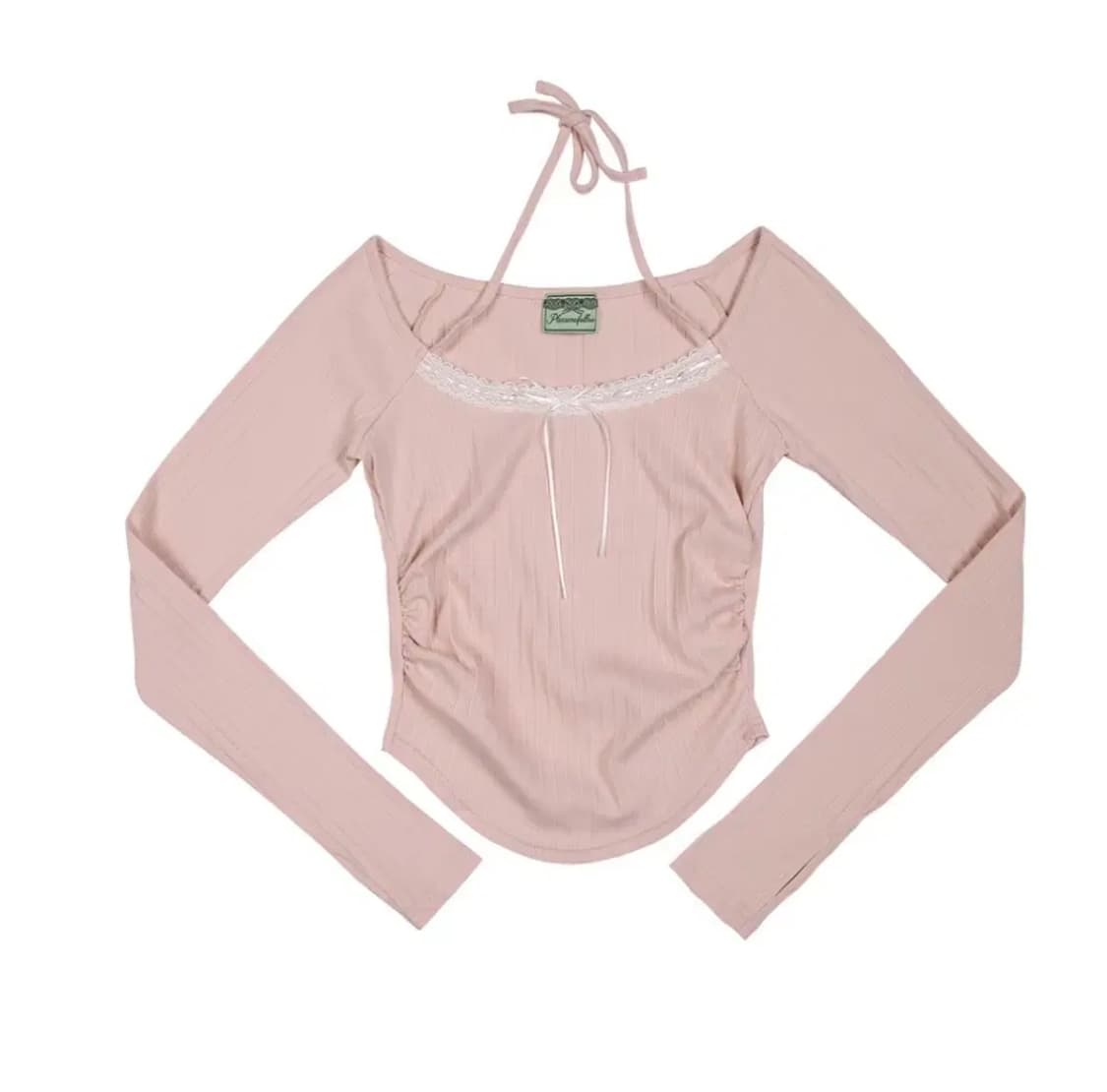 플노팔 핑크 주니 셔링 레이스 홀터탑 팝니다 플리즈노팔로우 상품이미지1