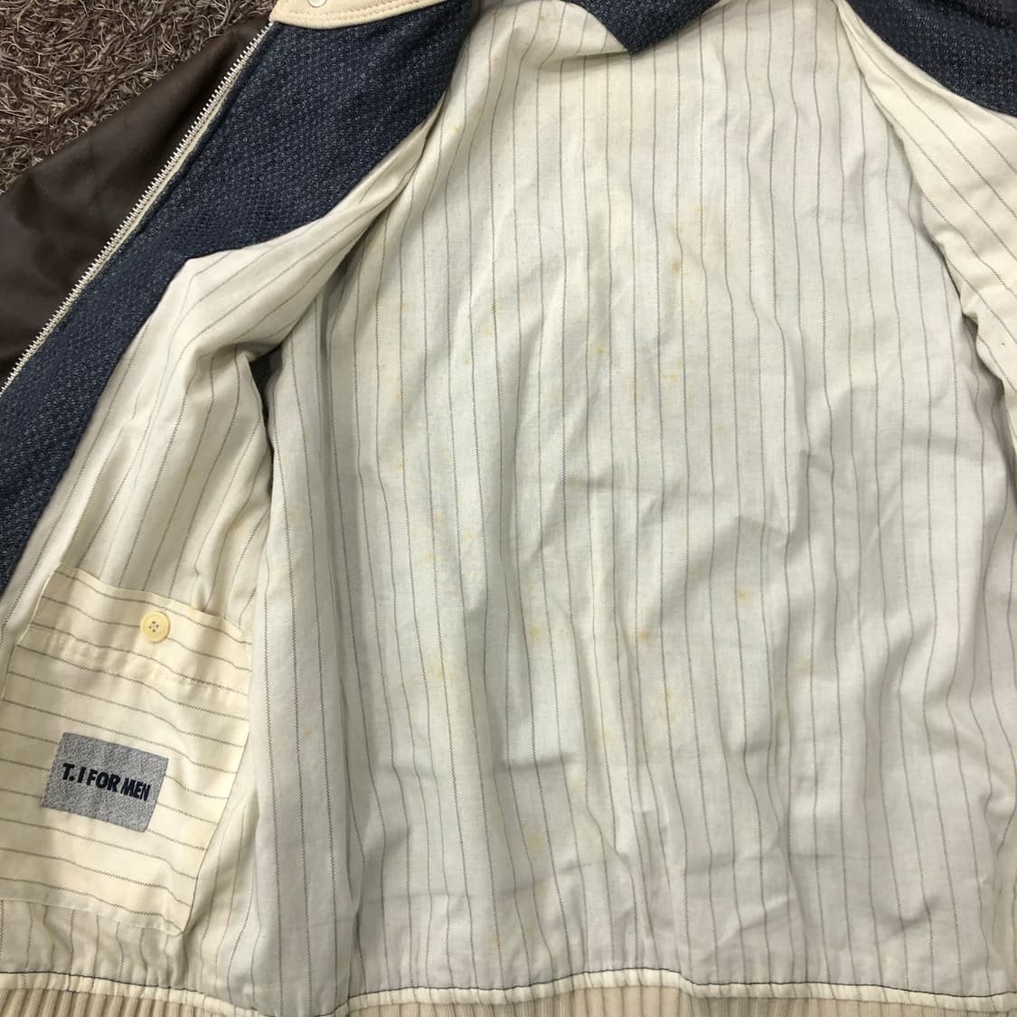 티아이포맨 레더암 양가죽 배색 블루종 자켓 상품이미지8