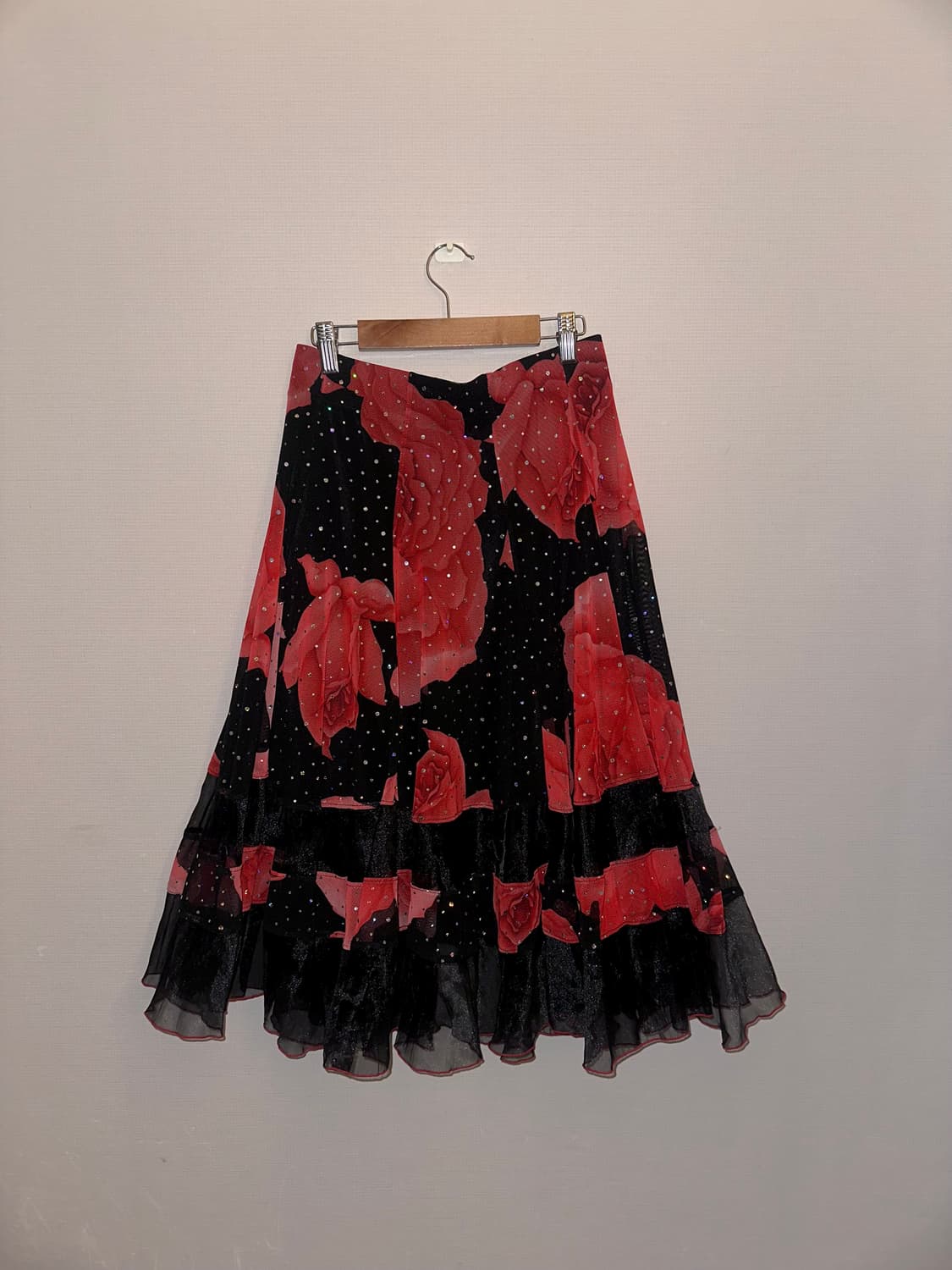 빈티지 로즈 글리터 프릴 미디스커트 상품이미지1