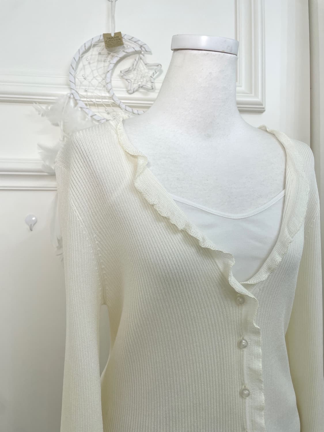 ivory frill v-neck rib cardigan(size-40) 상품이미지6