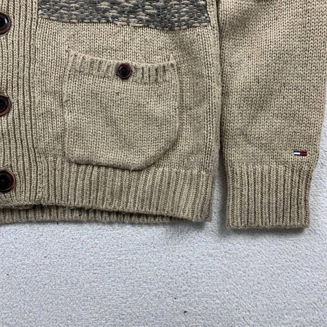 타미힐피거 노르딕패턴 울 니트 숄카라 가디건 베이지 상품이미지5