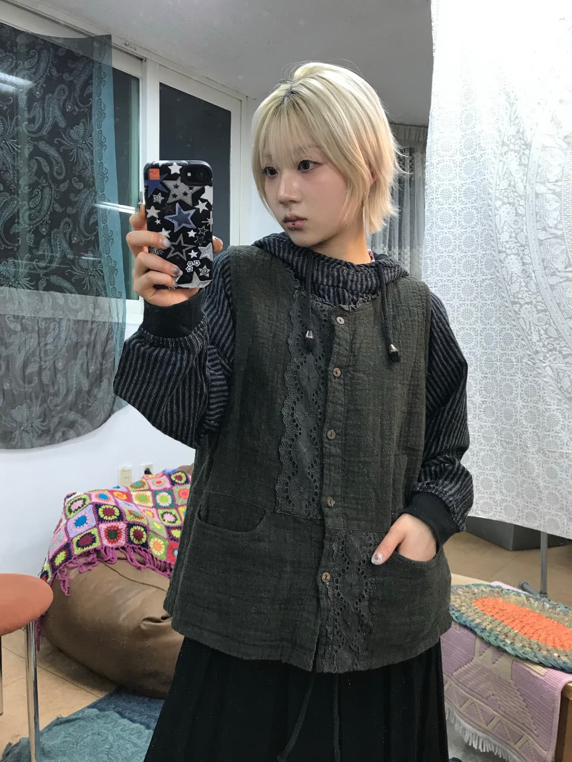 빈티지 여성 레이스 디테일 베스트 자켓  상품이미지2