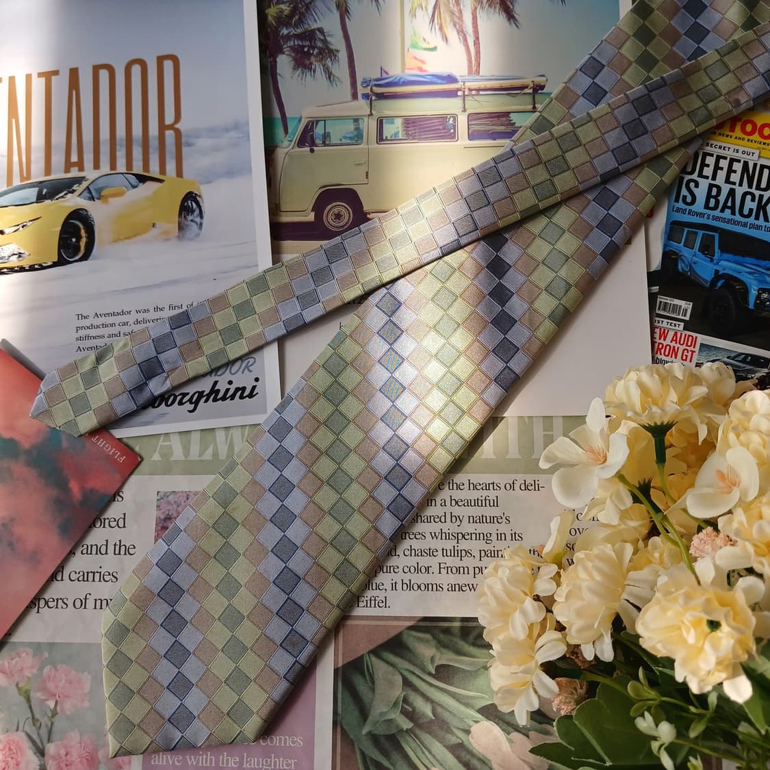 켈빈클라인 실크 그린 체크 넥타이 9.1cm A등급 A19834 상품이미지4