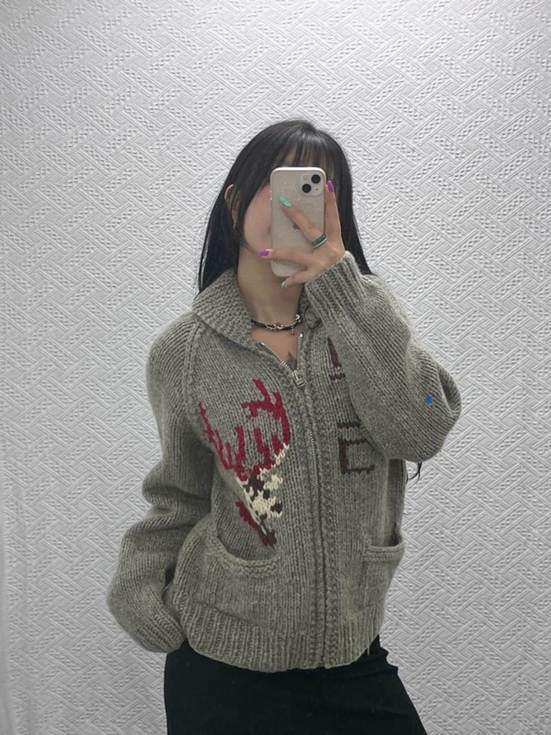 빈티지 재팬 폭닥 노르딕 코위찬 홀리데이 울 가디건 S C07202 상품이미지2