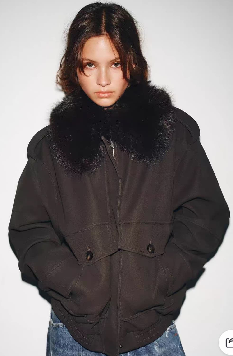 ZARA 퍼 카라 점퍼 브라운 상품이미지4