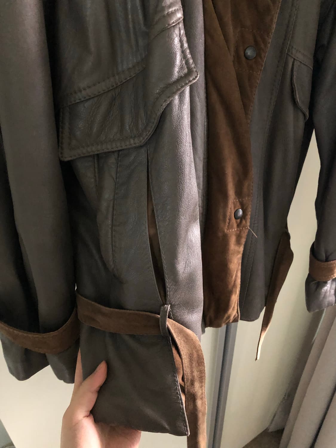 이탈리아 브라운 레더 후드 봄버자켓 상품이미지5