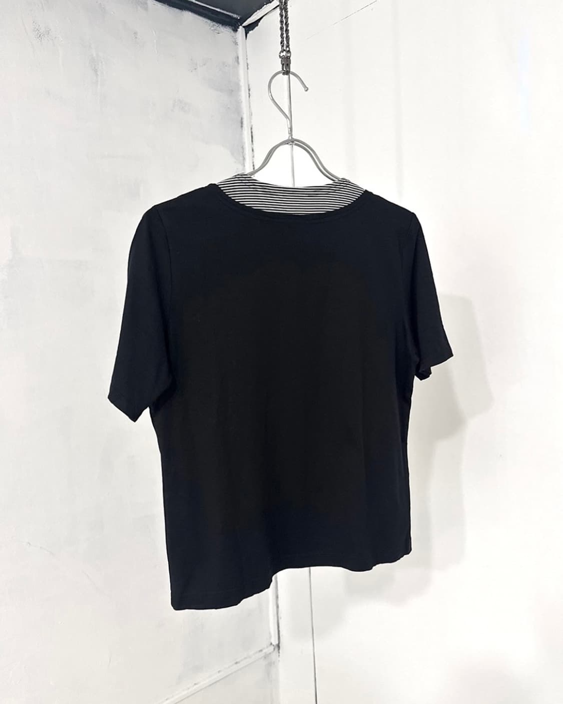 Black Striped Layered Short Sleeve Top 상품이미지9
