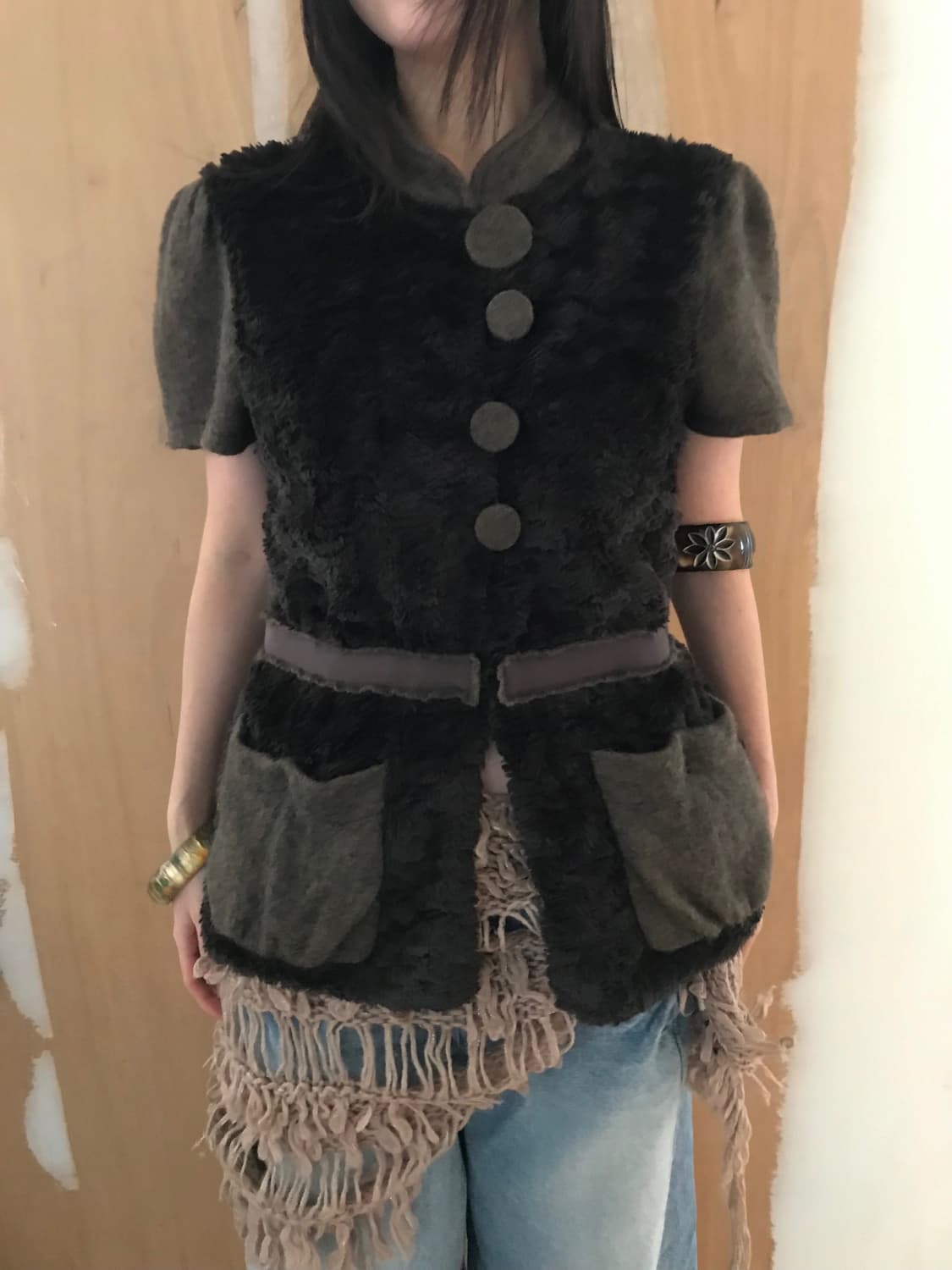 vintage fur button cardigan 상품이미지2